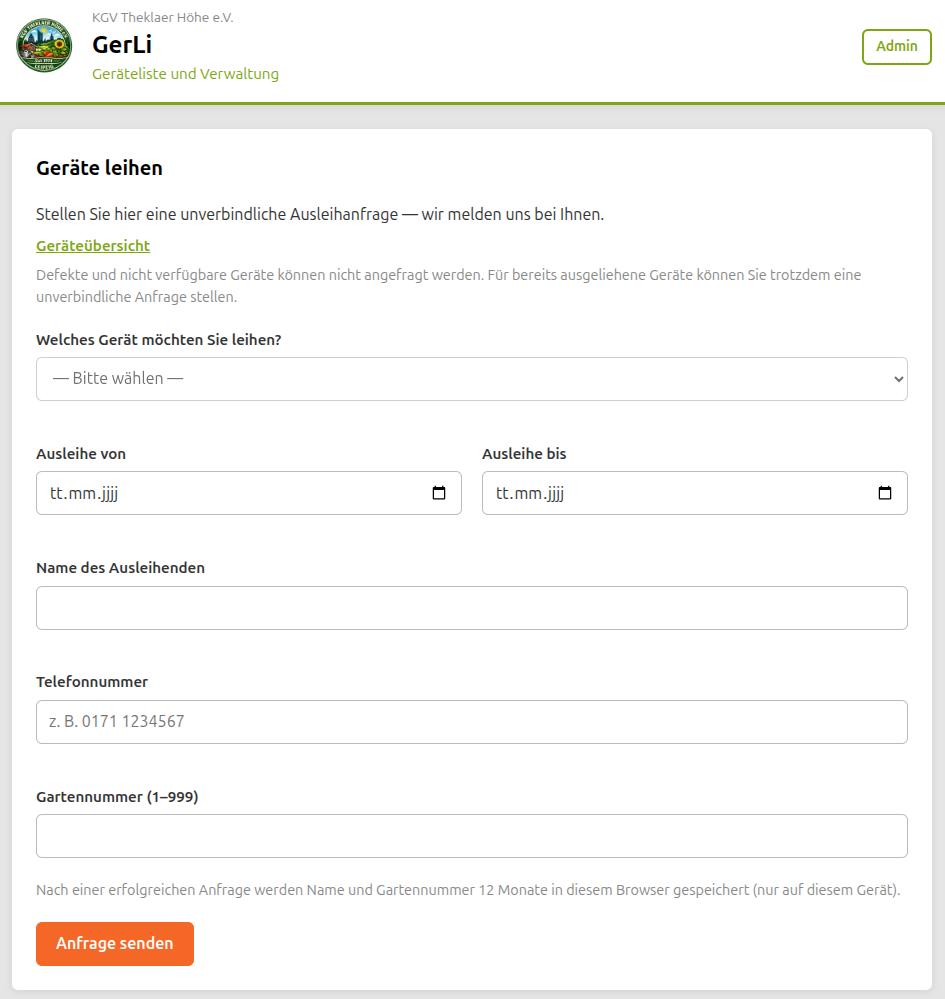 GerLi — Ausleihanfrage für Vereinsmitglieder