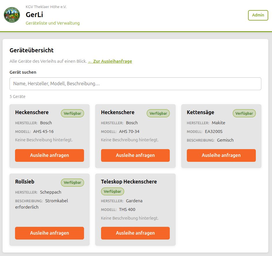 GerLi — Gerätekatalog mit Fotos und Status